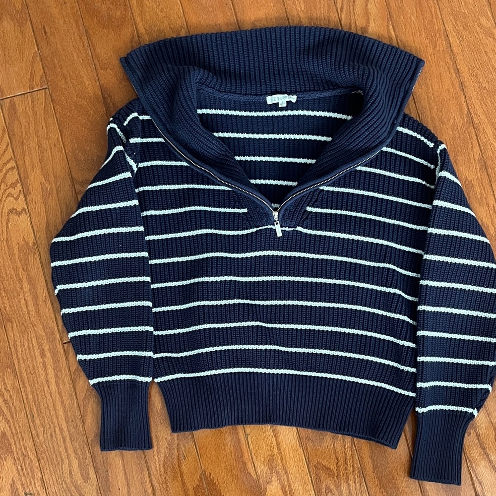 Z Supply Navy and White Striped Cowl Neck Sweater